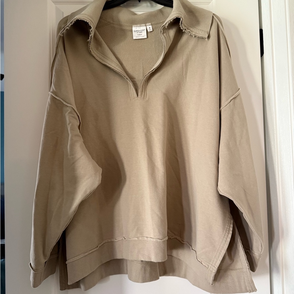 Torrid Tan Collared Oversized Fleece Sweatshirt